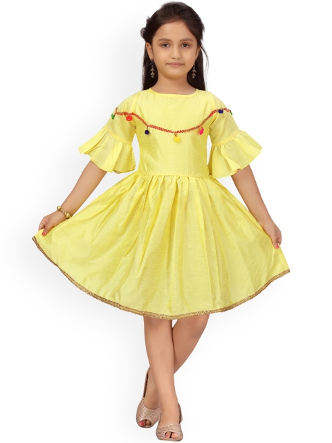 Aarika Yellow Embellished Jacquard Dress