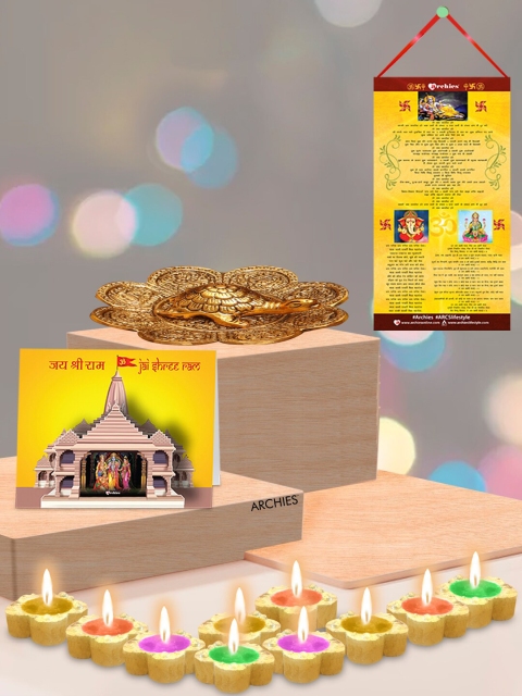 Archies Piece Of 13 Feng Shui Gold Turtle,Diwali Aarti Scroll,3D Greeting Card &10 Diyas, Multi
Archies Piece Of 13 Feng Shui Gold Turtle,Diwali Aarti Scroll,3D Greeting Card &10 Diyas, Multi