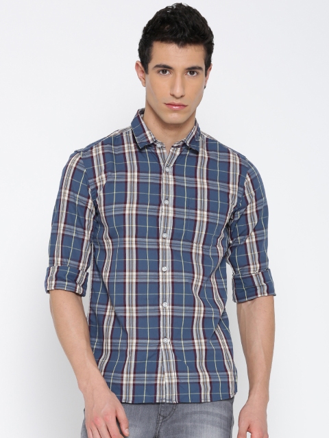 Flying Machine Men Blue Checked Casual Shirt
