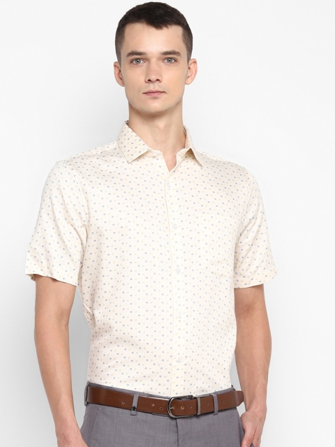 Turtle Men Cream-Coloured Printed Formal Shirt