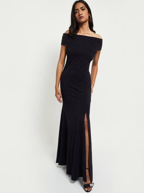 max Navy Blue Off-Shoulder Maxi Dress