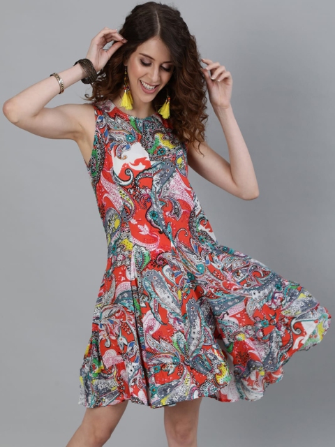 Ishin Multicoloured Ethnic Motifs Georgette Dress, Multi