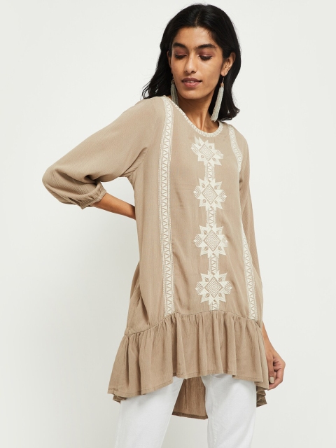 max Grey Floral Georgette High-Low Longline Top