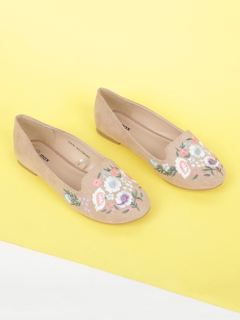 max Girls Beige Printed Ballerinas Flats