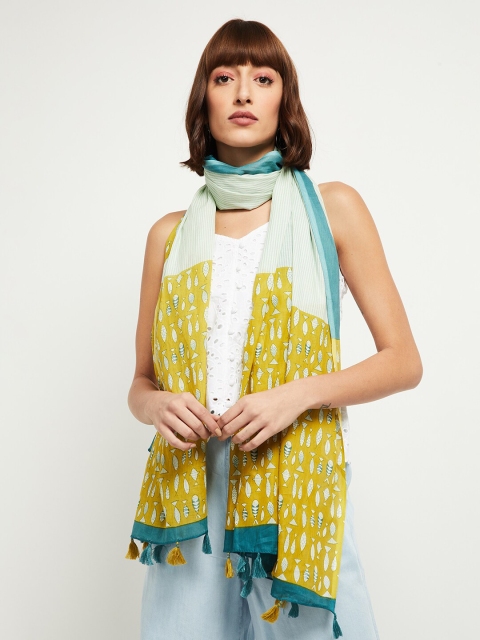 max Women Blue & Yellow Printed Scarf