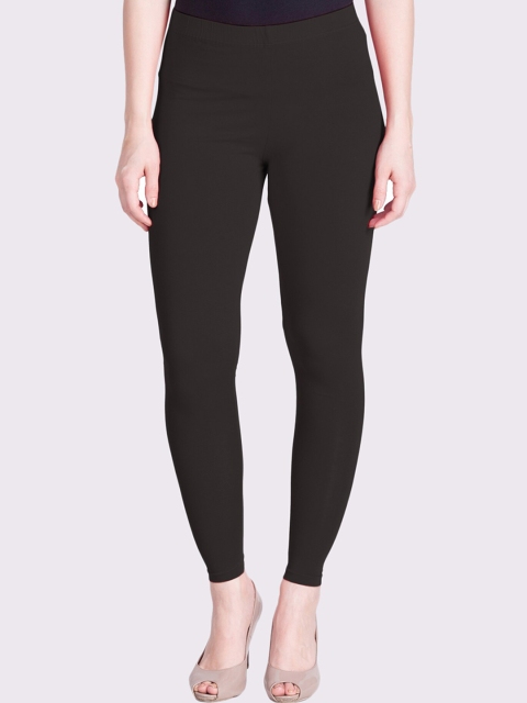 LYRA Women Charcoal-Coloured Solid Cotton Ankle-Length Leggings