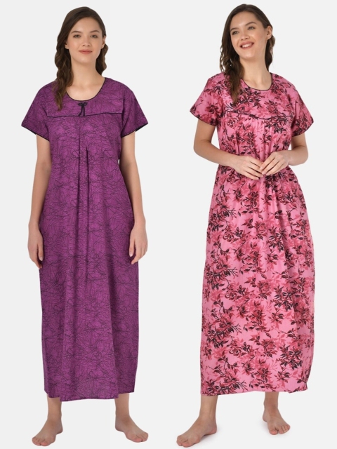Klamotten Set-2 Purple Printed Maxi Nightdress