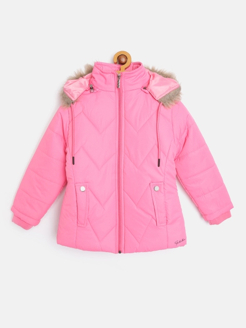 Fort Collins Girls Pink Insulator Faux Fur Trim Hooded Padded Jacket