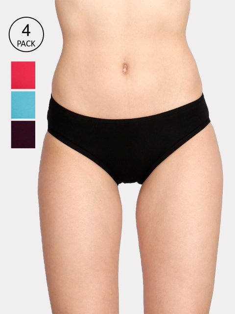 Lux Cozi Women Pack Of 4 Solid Assorted Hipster Briefs