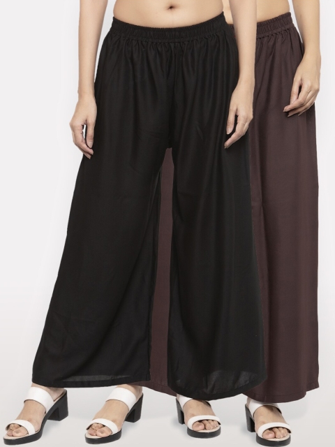 NEUDIS Women Pack of 2 Black & Brown Ethnic Palazzos