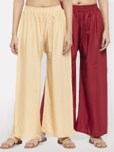 NEUDIS Women Pack of 2 Beige & Maroon Ethnic Palazzos