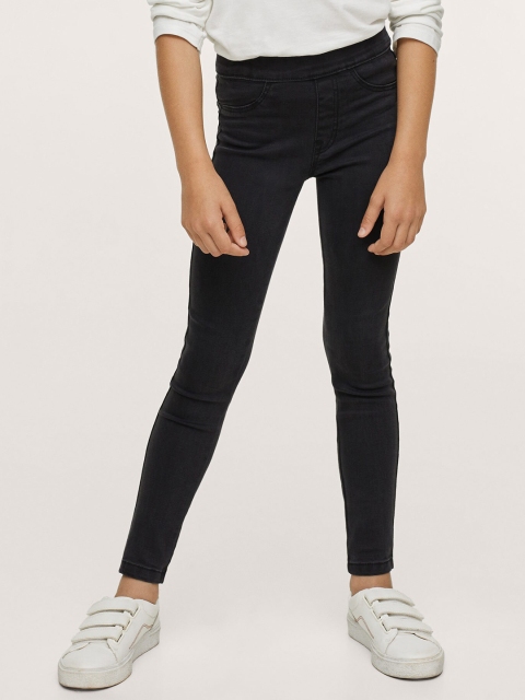 Mango Kids Girls Charcoal Grey Solid Jeggings