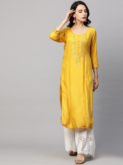 FASHOR Women Yellow Yoke Design Kurta