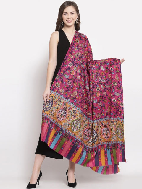 Pashtush Women Pink & Blue Embroidered Shawl