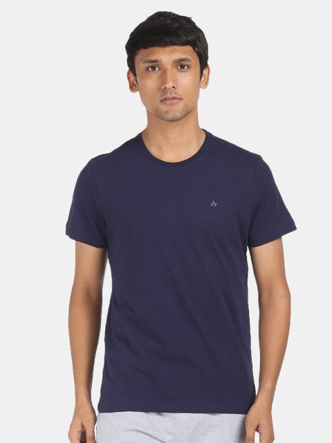Arrow Sport Men Navy Blue Cotton Pure Cotton T-shirt
