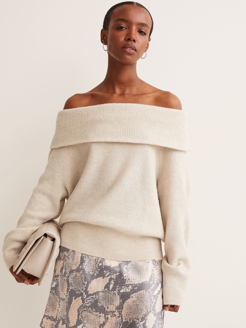 H&M Women Beige Off-the-shoulder Jumper