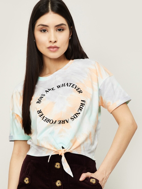 Ginger by Lifestyle Women Multicoloured Dyed Sleeves Cotton T-shirt, Multi