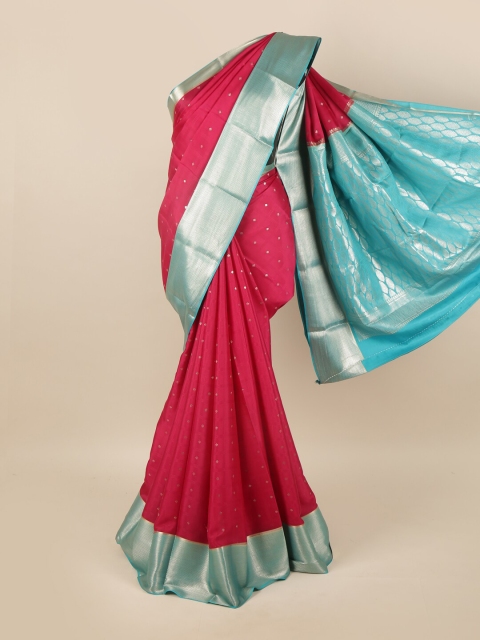 Pothys Pink & Turquoise Blue Pure Silk Mysore Silk Saree