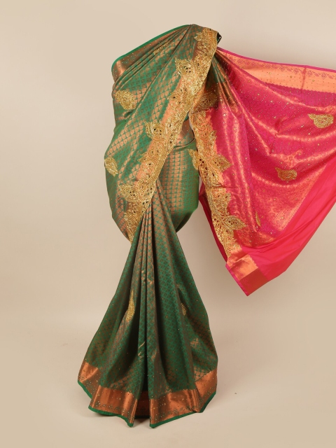 Pothys Green & Magenta Embellished Zari Pure Silk Saree