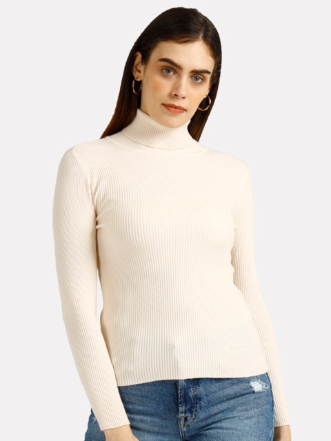 iki chic Women Beige Ribbed Pullover