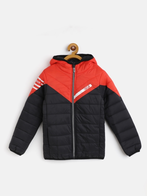 GOJI Kids Black & Orange Colourblocked Water Resistant Hooded Puffer Jacket with Pouch
GOJI Kids Black & Orange Colourblocked Water Resistant Hooded Puffer Jacket with Pouch