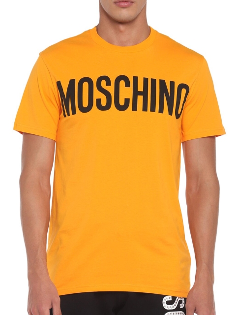 MOSCHINO COUTURE Men Orange Brand Logo Printed Cotton T-shirt