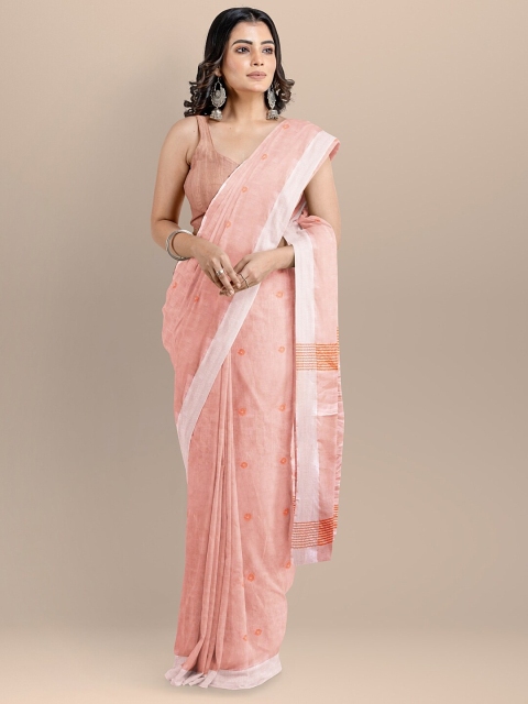 BharatSthali Peach-Coloured & Silver-Toned Woven Design Pure Cotton Maheshwari Saree
BharatSthali Peach-Coloured & Silver-Toned Woven Design Pure Cotton Maheshwari Saree