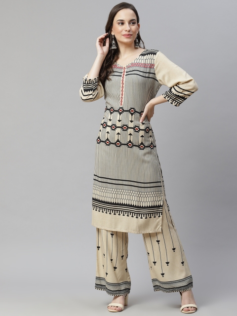 Readiprint Fashions Women Cream-Coloured Printed Regular Mirror Work Kurta with Palazzos
Readiprint Fashions Women Cream-Coloured Printed Regular Mirror Work Kurta with Palazzos