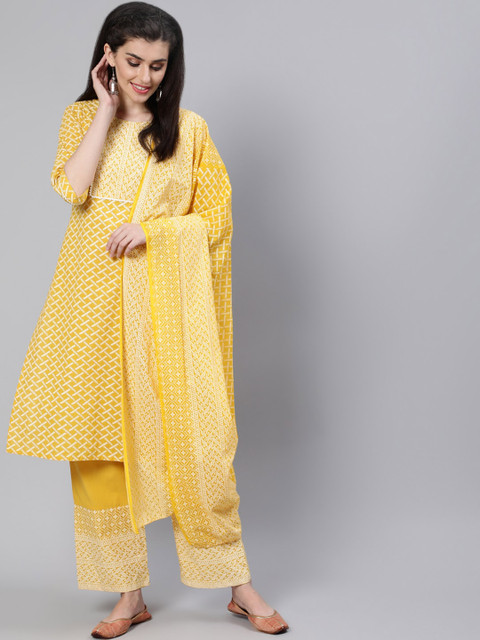 Nayo Women Yellow & White Floral Printed Empire Pure Cotton Kurta with Palazzos & Dupatta
Nayo Women Yellow & White Floral Printed Empire Pure Cotton Kurta with Palazzos & Dupatta