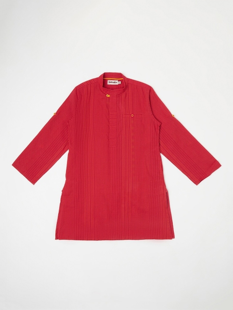 Fabindia Boys Red Striped Cotton Kurta