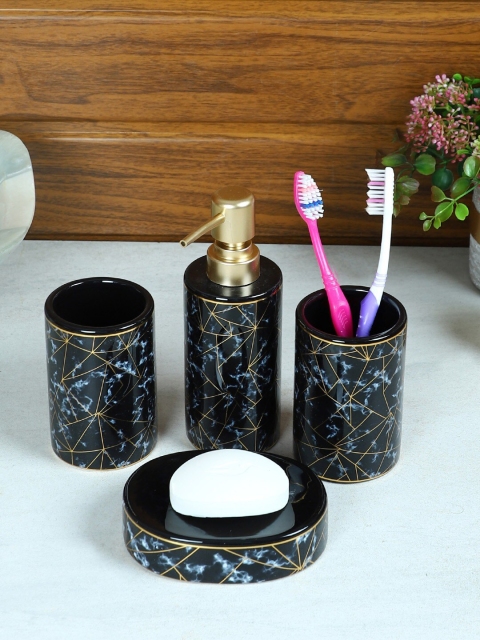 House Of Accessories Set Of 4 Black & Golden-Toned Graphic Ceramic Bathroom Accessories
House Of Accessories Set Of 4 Black & Golden-Toned Graphic Ceramic Bathroom Accessories