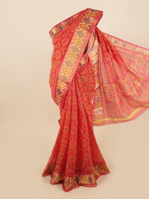 Pothys Red & Blue Geometric Printed Saree