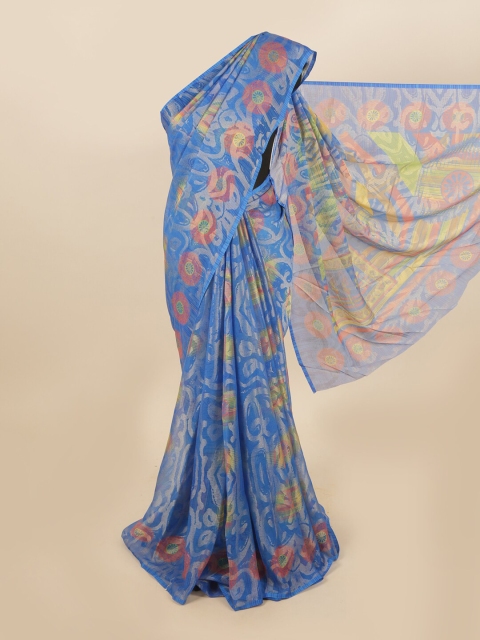Pothys Blue & Red Floral Saree