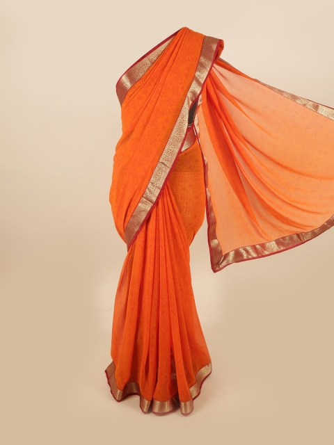 Pothys Orange & Gold Floral Saree