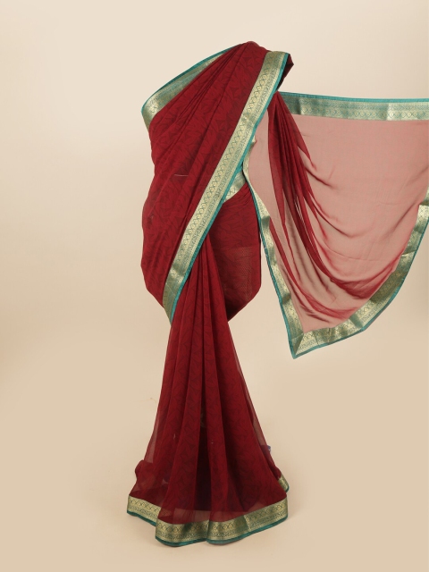 Pothys Maroon & Blue Floral Zari Saree
