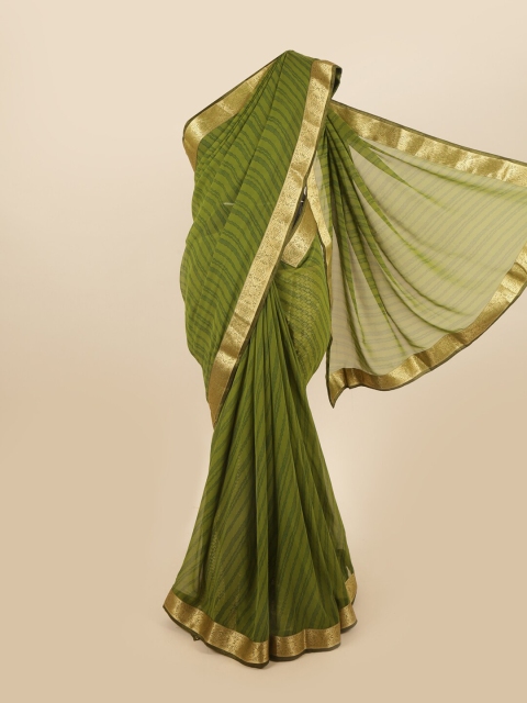 Pothys Green & Gold Striped Zari Saree