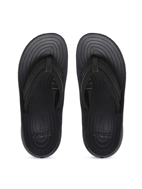 Crocs Men Black Genuine Leather Flip-Flops