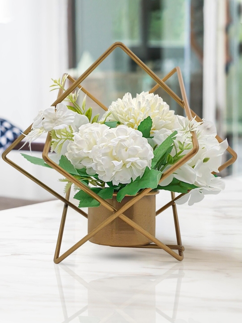 Art Street White Decorative Artificial Flower With Gold-Toned Metal Pot