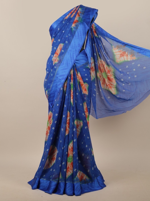 Pothys Blue & Red Bandhani Printed Saree