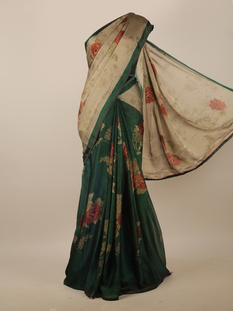 Pothys Tan & Green Floral Printed Saree