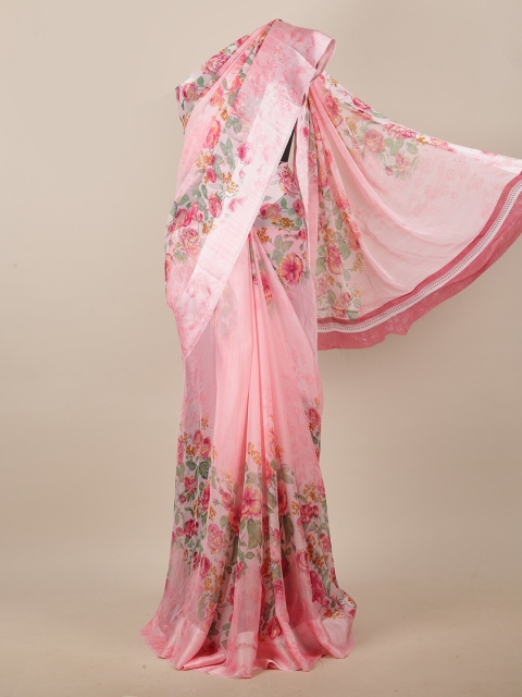 Pothys Pink & Green Floral Printed Saree