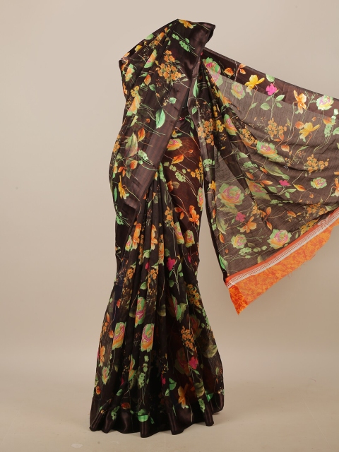 Pothys Brown & Orange Floral Printed Saree