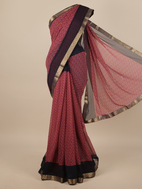 Pothys Pink & Navy Blue Printed Saree