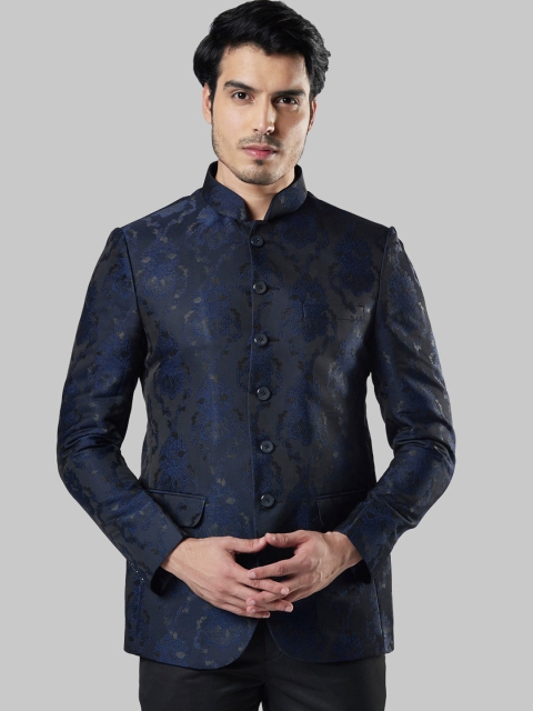 Ethnix by Raymond Men Blue Floral Tailored Jacket