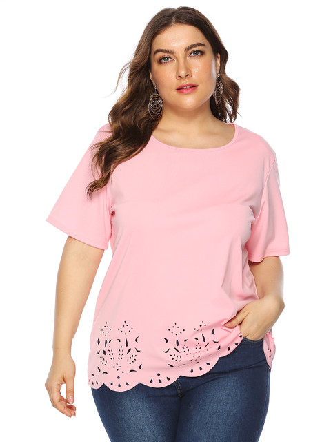 URBANIC Plus Size Pink Solid Top with Laser-Cut Work
URBANIC Plus Size Pink Solid Top with Laser-Cut Work