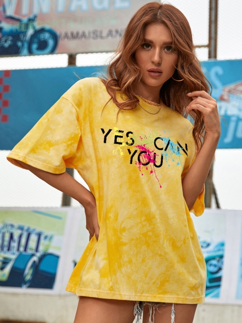 URBANIC Women Yellow & Black Pure Cotton Print Detailed Dyed Drop-Shoulder Sleeves T-shirt
URBANIC Women Yellow & Black Pure Cotton Print Detailed Dyed Drop-Shoulder Sleeves T-shirt