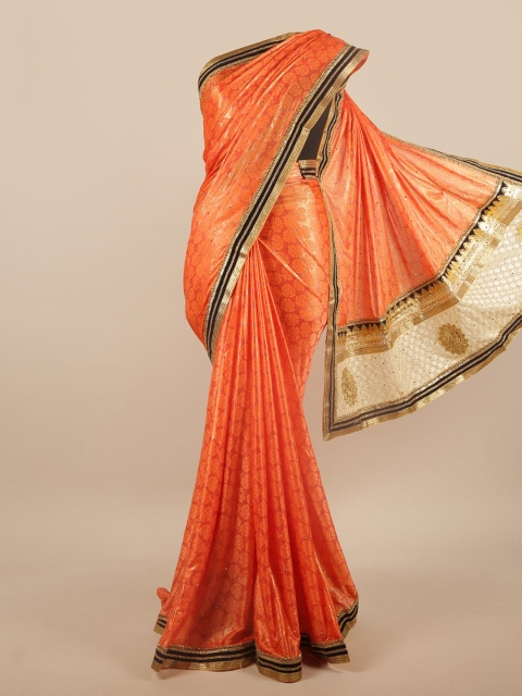 Pothys Orange Embellished Embroidered Saree