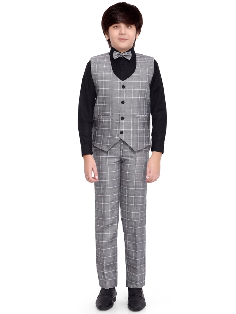 Jeetethnics Boys Grey & Black Checked Shirt with Trousers