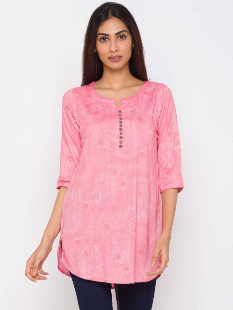 ZOLA Women Pink Viscose Rayon Printed Tunic