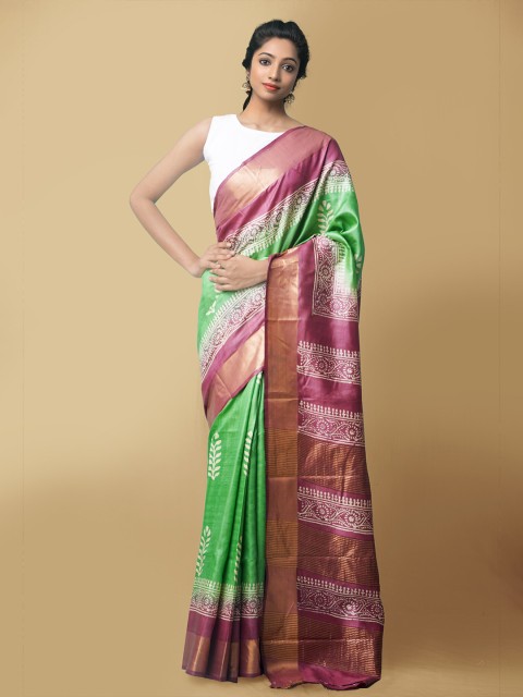 Unnati Silks Women Green & Pink Pure Handloom Block Printed Bengal Muga Silk Sustainable Saree
Unnati Silks Women Green & Pink Pure Handloom Block Printed Bengal Muga Silk Sustainable Saree